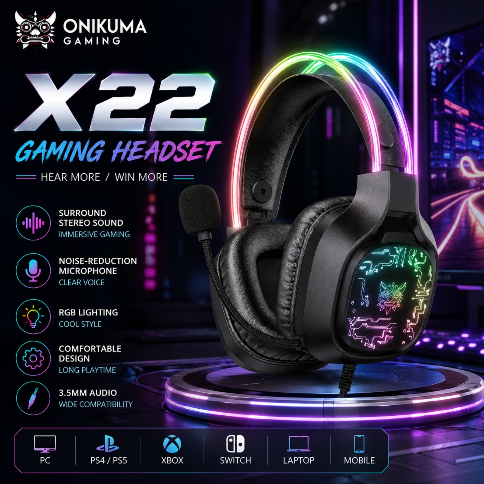Fone de Ouvido Gamer com Fio O - Gaming Headset With Mic Rgb avaliação e preço